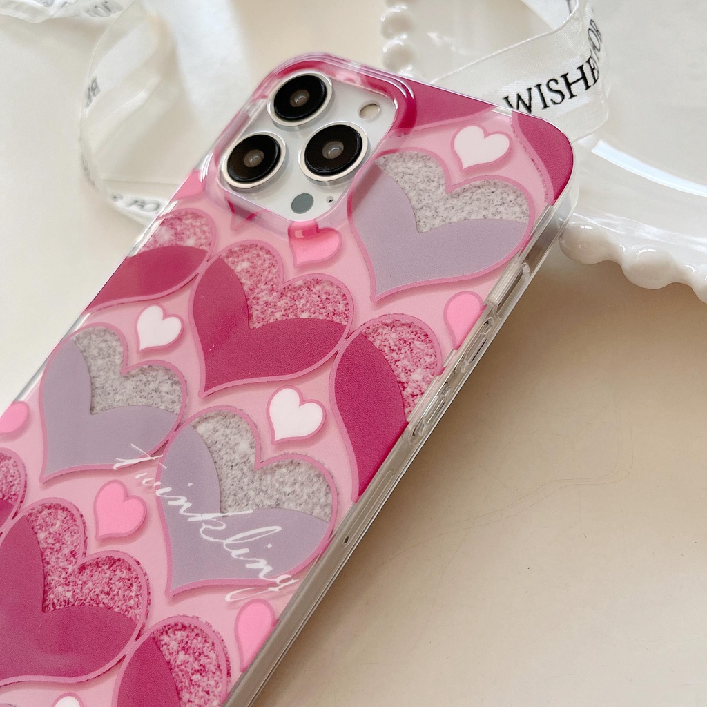 Ốp Điện Thoại TPU Mềm Trong Suốt Chống Sốc Phối Kim Tuyến Hình Trái Tim Cho iPhone 14 13 12 11 Pro Max