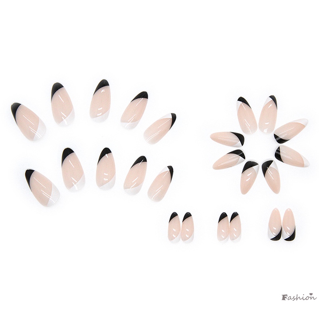 Bộ Móng Tay Giả Hình Giọt Nước Màu Trắng Đen Kết Cấu Mịn Màng Không Bong Tróc