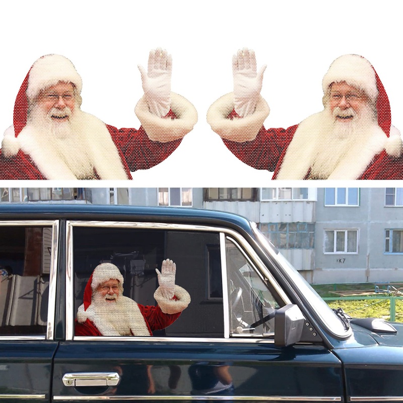 Bộ 2 Miếng Dán Trang Trí Cửa Sổ Xe Hơi Họa Tiết Giáng Sinh Dễ Thương