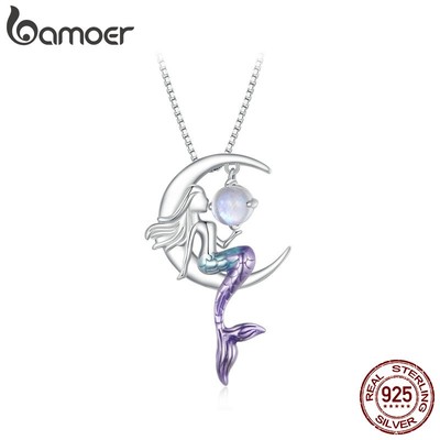 Bamoer Vòng cổ Bạc S925 Mặt Nàng Tiên Cá Đẹp Mắt BSN338