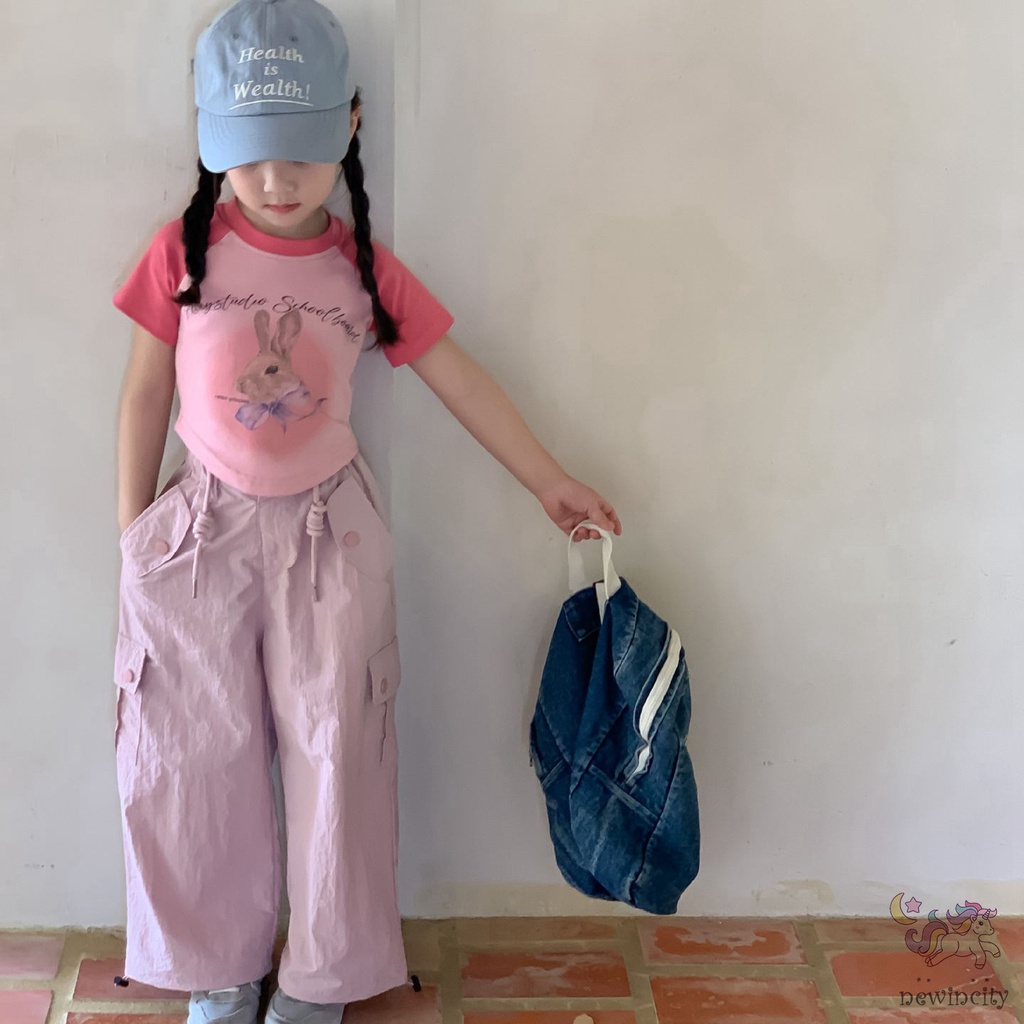 Áo Thun Tay Ngắn In Hình Thỏ Dễ Thương Phong Cách Hàn Quốc Cho Bé Gái