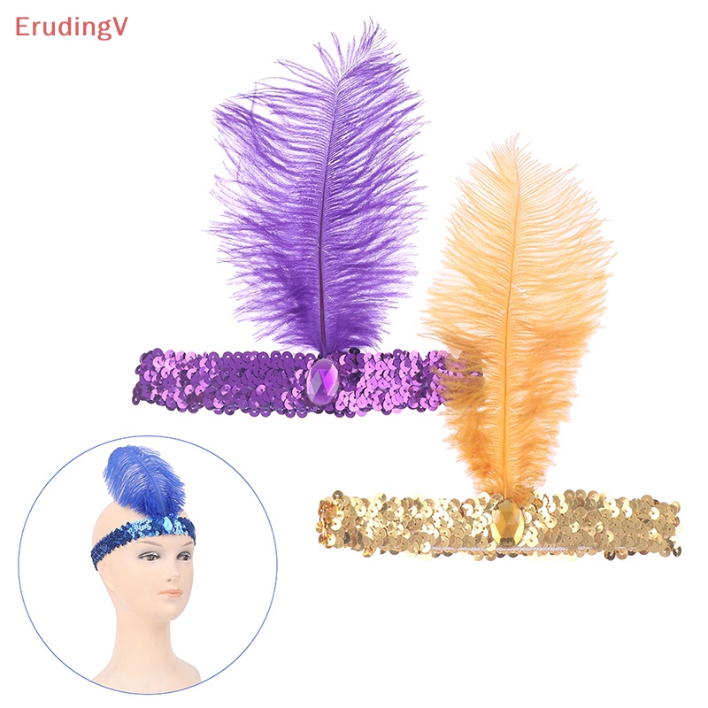 [ErudingV] Băng Đô Lông Vũ Đính Kim Sa Lấp Lánh Phong Cách Vintage Dành Cho Tiệc Hóa Trang [Mới]