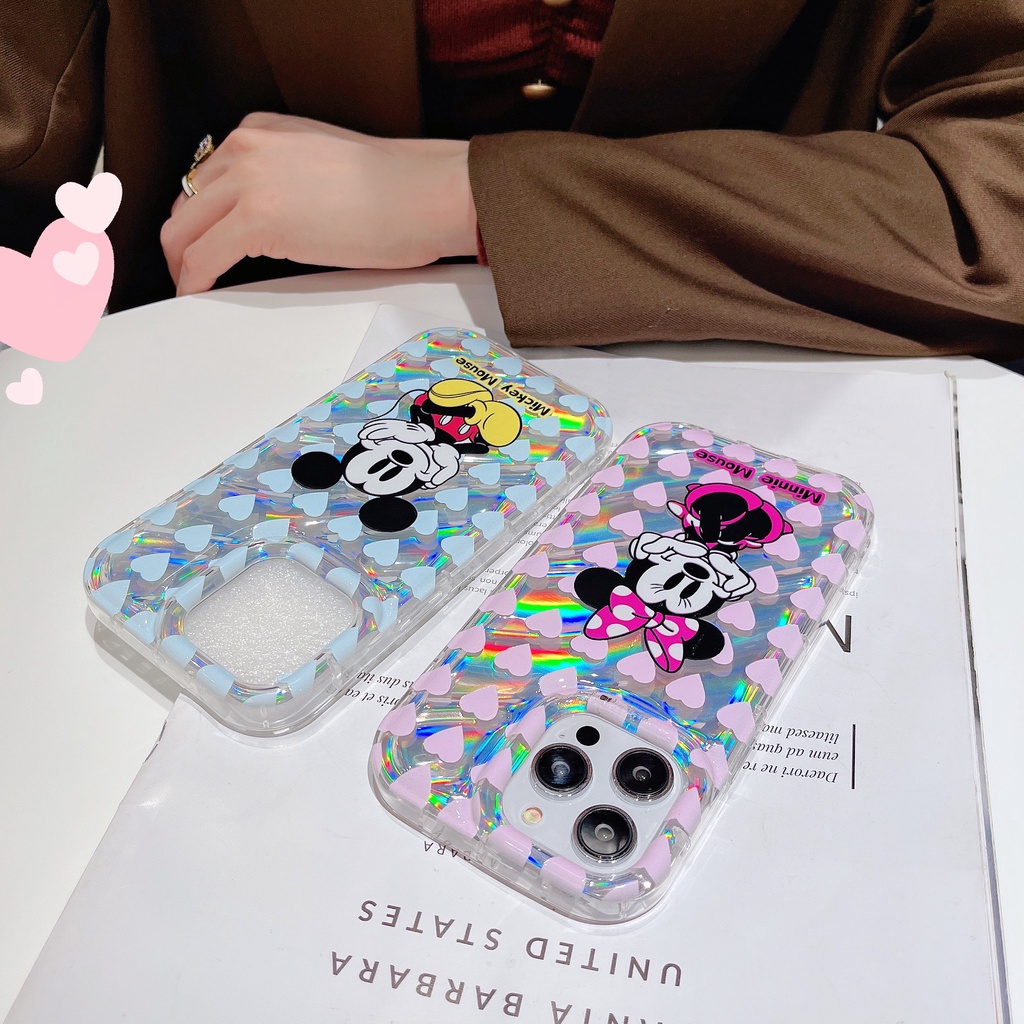 Ốp Điện Thoại TPU Dẻo Màu Laser Họa Tiết Hoạt Hình Minnie Mickey Dễ Thương Cho iPhone 12 13 14 Pro Max