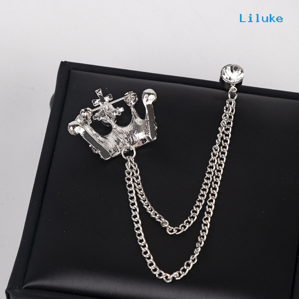 Trâm Cài Áo Hình Vương Miện Phối Dây Xích Phong Cách Retro Thời Trang Cho Nữ