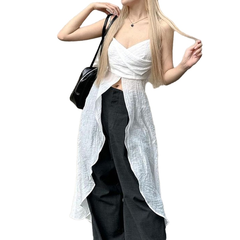 Áo Hai Dây Nhún Bèo Cổ Chữ V Màu Sắc Đơn Giản Thời Trang Cho Nữ