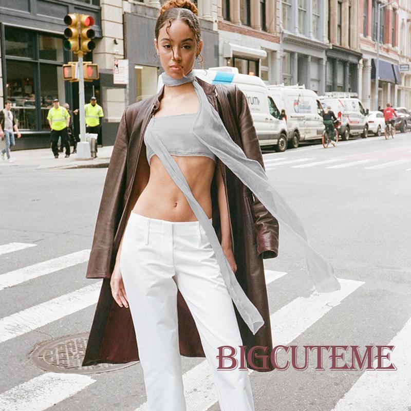[] - Áo Croptop Hở Lưng + Khăn Choàng Dài Thời Trang Đường Phố Mùa Hè Cho Nữ