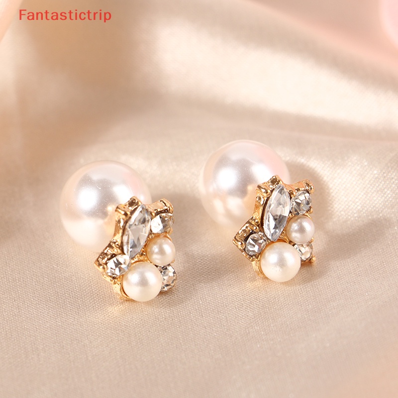 [Fantastictrip] Bông Tai Ngọc Trai Hai Mặt Đính Pha Lê Thời Trang Mới Dành Cho Nữ Dự Tiệc Cưới