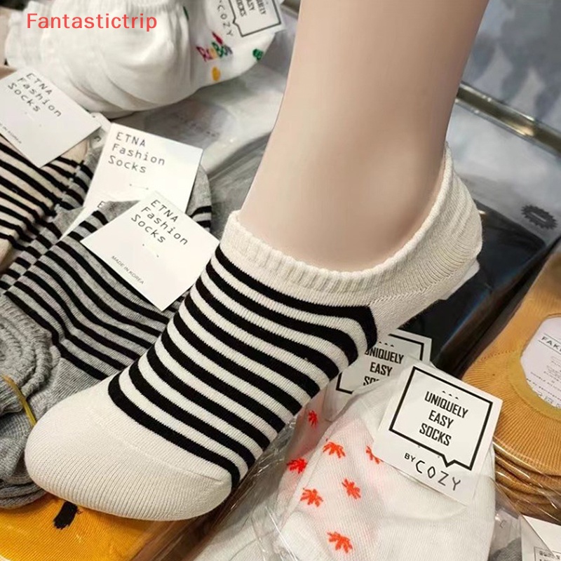 [Fantastictrip] Vớ Thuyền Bằng Silicon Cotton Chải Kỹ Thuật Kẻ Sọc Vô Hình Đơn Giản Và Đa Năng Chống Rơi Mẫu Mới Dành Cho
