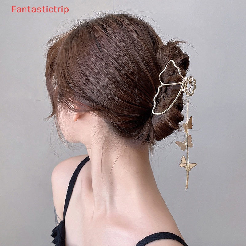 1 Kẹp Tóc Bướm Kim Loại Màu Vàng Cỡ Lớn Thời Trang Dành Cho Nữ