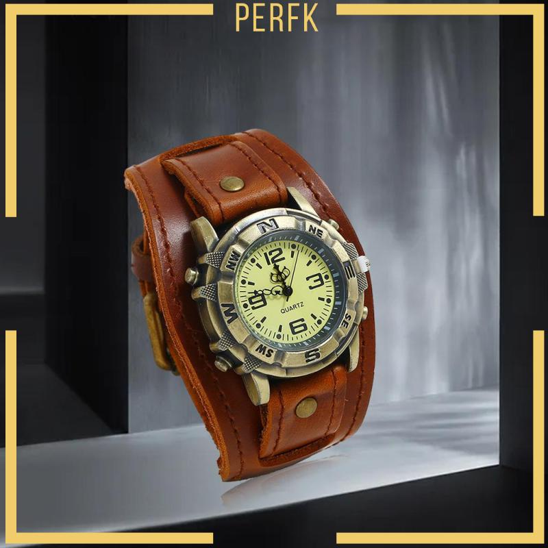 Đồng Hồ Đeo Tay Dây Da Màu Đen Phong Cách Punk Vintage Cho Nam