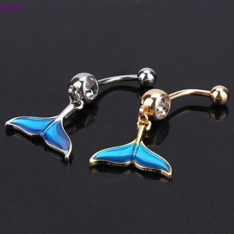 Khuyên Rốn Bằng Thép Không Gỉ Không Gây Dị Ứng Hình Đuôi Cá Màu Vàng / Bạc Thời Trang Cho Nữ Mới