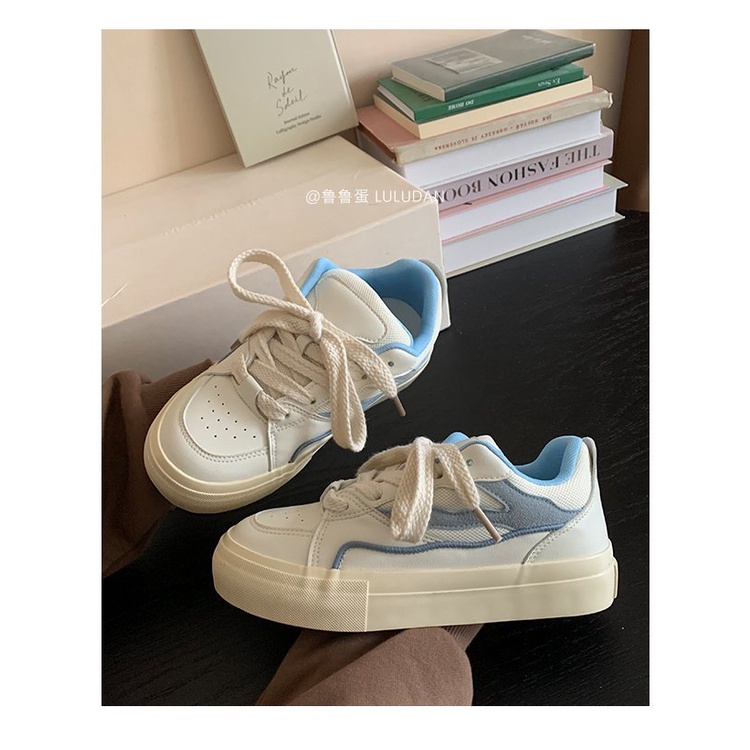 Giày Thể Thao Da Đế Bằng Phong Cách Retro Thời Trang Cho Nữ