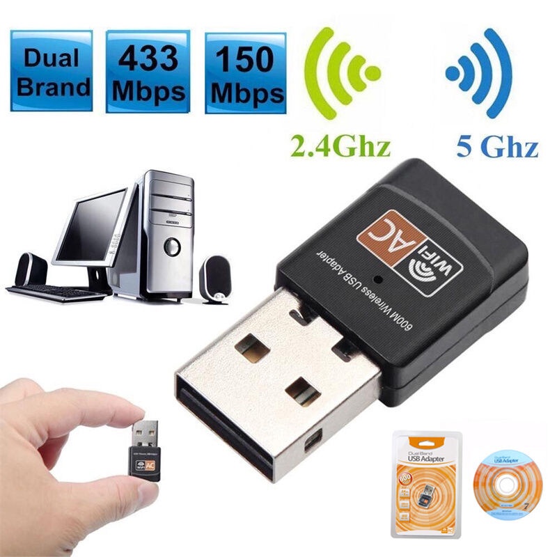 🍀Hỏa Tốc🍀USB AC600 thu sóng WIFI 5G dùng cho máy tính xách tay-máy tính để bàn-máy tính bảng