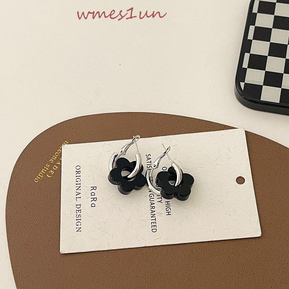 Bông Tai WMES15H Hình Hoa Bằng Đồng Màu Đen Phong Cách Pháp Cổ Điển Thời Trang Cho Nữ