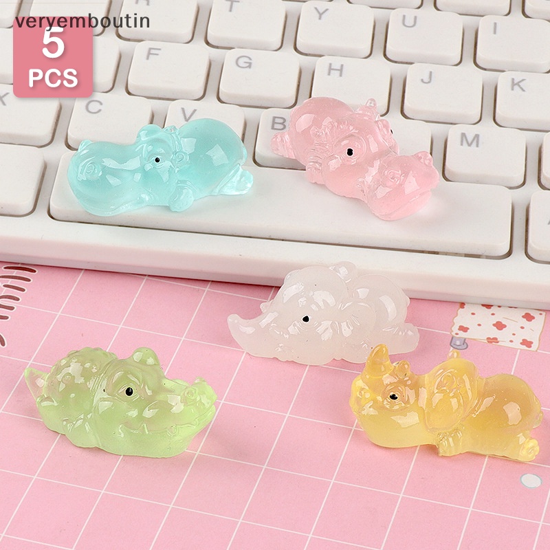 Bộ 5 Móc Khóa Hình Voi / Hà Mã / Hà Mã / Cá Sấu Hoạt Hình Bằng Nhựa Resin Màu Sắc Sặc Sỡ