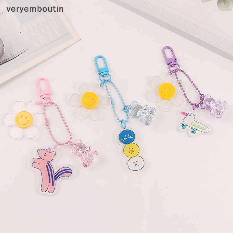Móc Khóa Acrylic Trong Suốt Màu Kẹo Hình Hoa Hướng Dương Hoạt Hình Dễ Thương