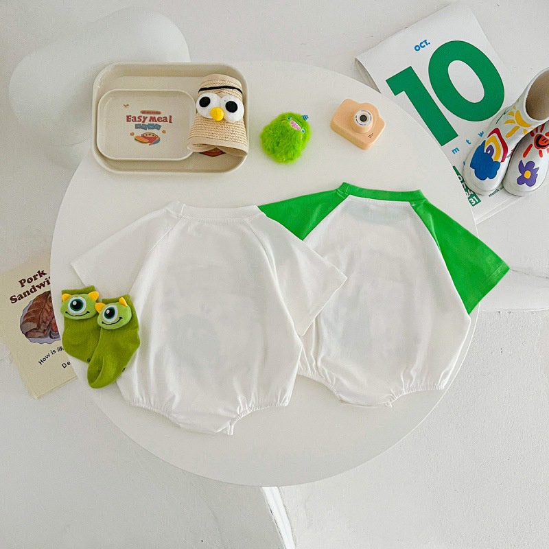 Pinpoo Bộ Áo Liền Quần Tay Ngắn Vải Cotton In Hình Quái Vật Nhỏ Dễ Thương Cho Bé Sơ