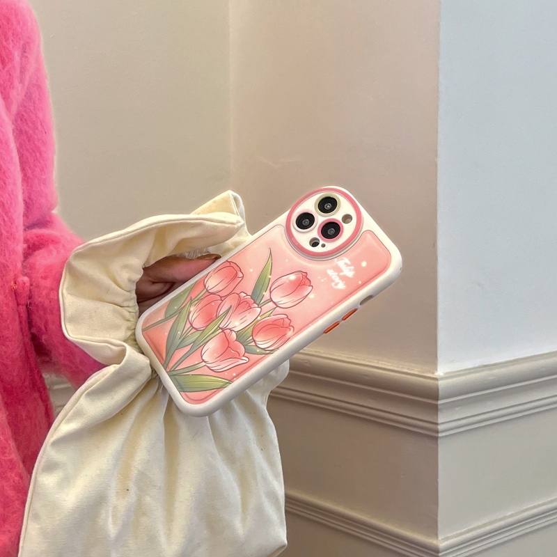 Ốp Điện Thoại Da Silicon Mềm Chống Sốc Phối Lỗ Tròn Hình Hoa Tulip Cho iPhone 14 13 12 11 Pro Max 14 Plus