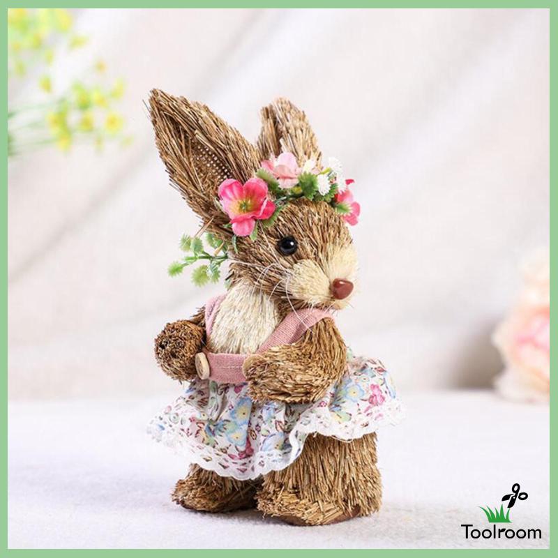 Mô Hình Chú Thỏ Phục Sinh Bằng Rơm Thủ Công Để Bàn Trang Trí