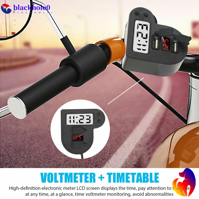 Thiết Bị Sạc Điện Thoại Gps Với Vôn Kế + Cổng Sạc Usb Kép Có Màn Hình Lcd Cho Xe Máy