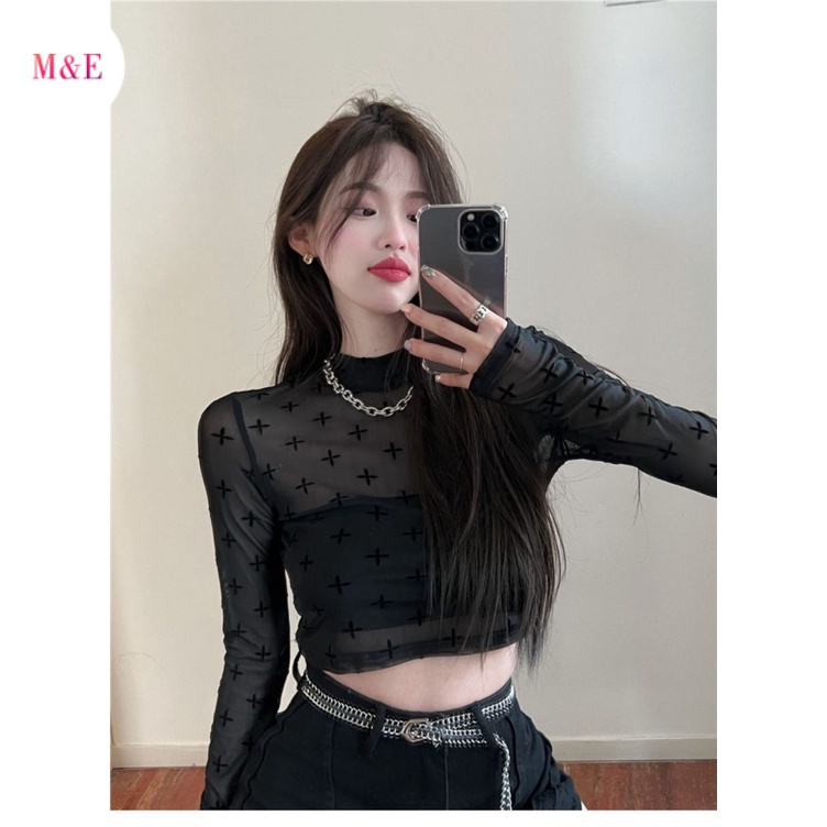 M &amp; E Hyuna Áo Thun Lụa Lạnh Tay Dài Ôm Dáng Giả Nhiều Lớp Mẫu Mới 2023 Thời Trang Mùa Hè Cho Nữ