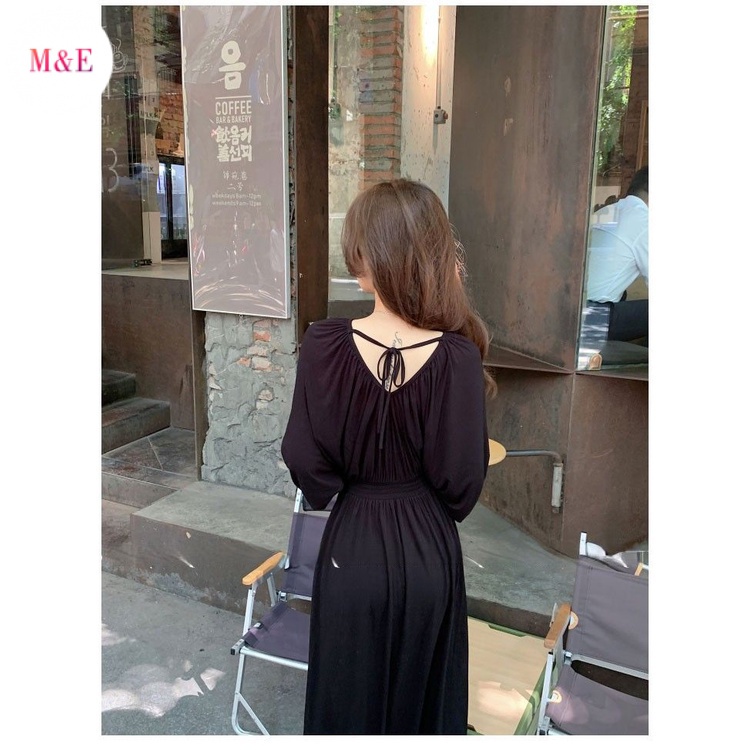 Đầm Hai Dây Dáng Dài Cổ Chữ V Màu Đen Phong Cách Hàn Quốc Thanh Lịch Thời Trang 2023