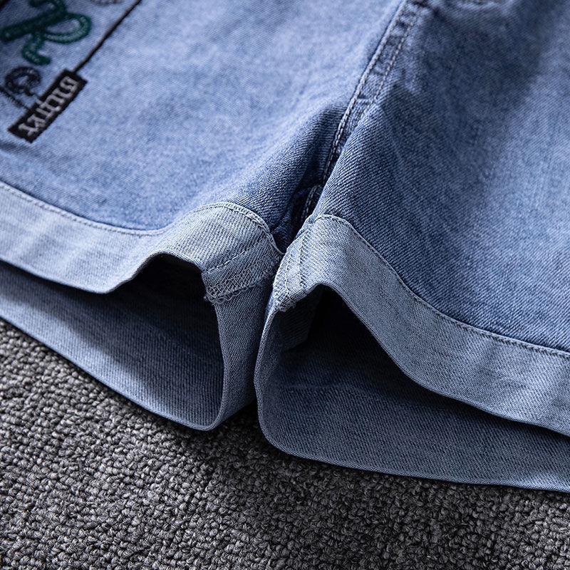 Quần Short Denim Rách Lưng Cao Dáng Chữ A Thêu Họa Tiết Phong Cách Mới 2023 Cho Nữ L5RR