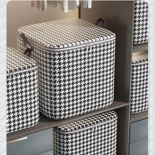 Túi đựng chăn màn họa tiết Caro vải không dệt, khóa kéo đôi