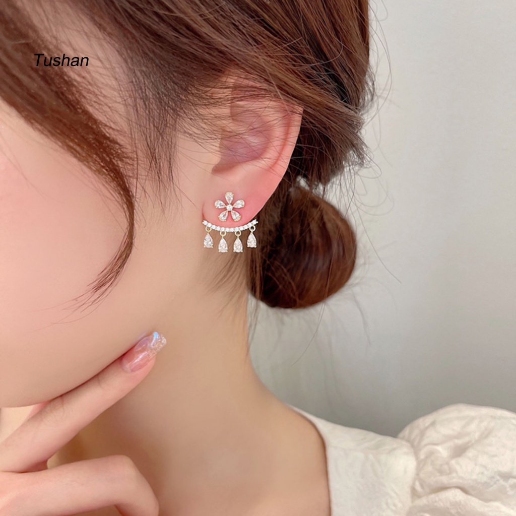 Bông Tai Dạng Đinh Tán Hình Hoa Đính Đá Lấp Lánh Phong Cách Bohemia Cho Nữ