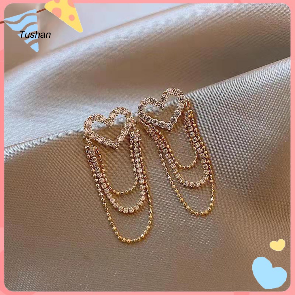 Đôi Khuyên Tai Hình Trái Tim Đính Đá Thời Trang Cho Nữ