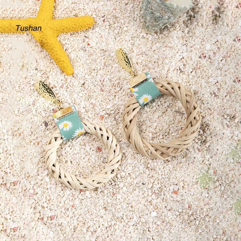 1 Đôi Bông Tai Tròn Họa Tiết Đan Mây Phong Cách Dân Tộc Dành Cho Nữ