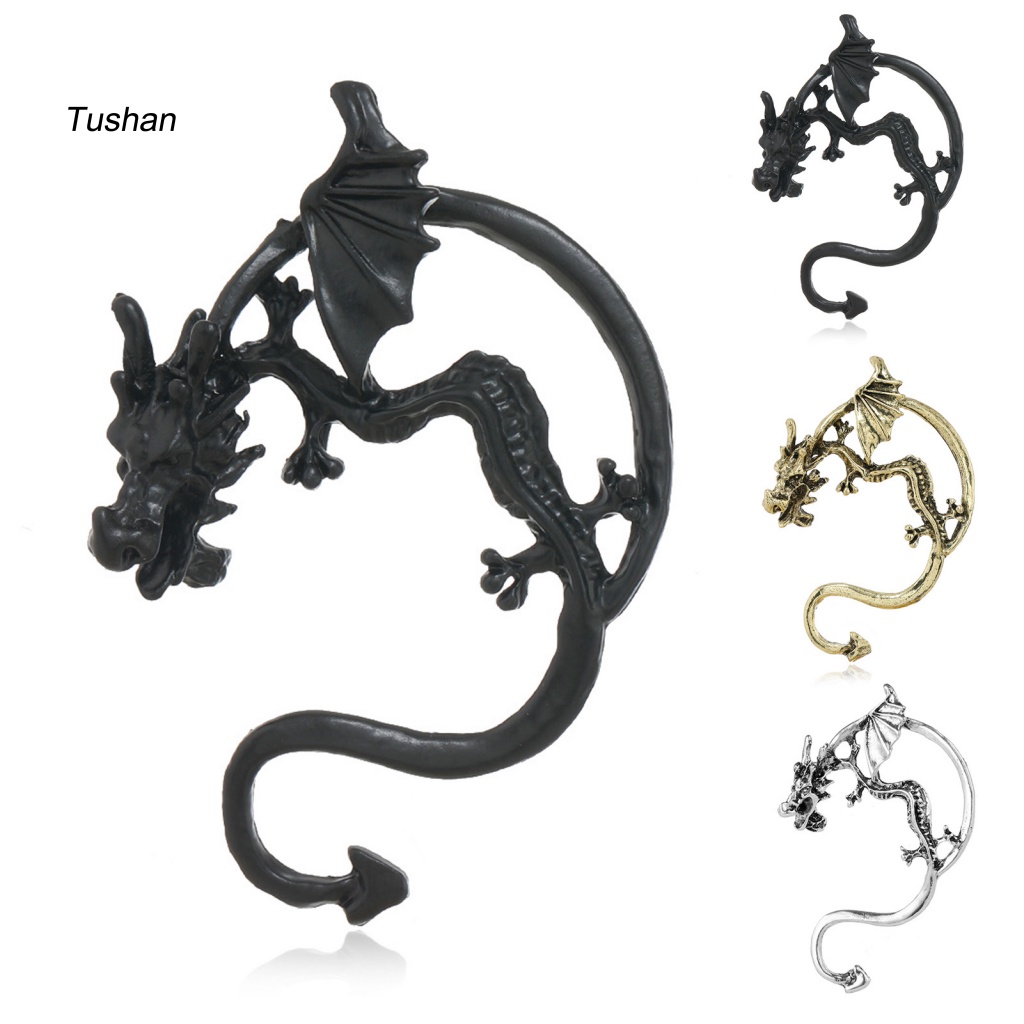 1 Khuyên Kẹp Vành Tai Hình Rồng Phong Cách Punk Cá Tính