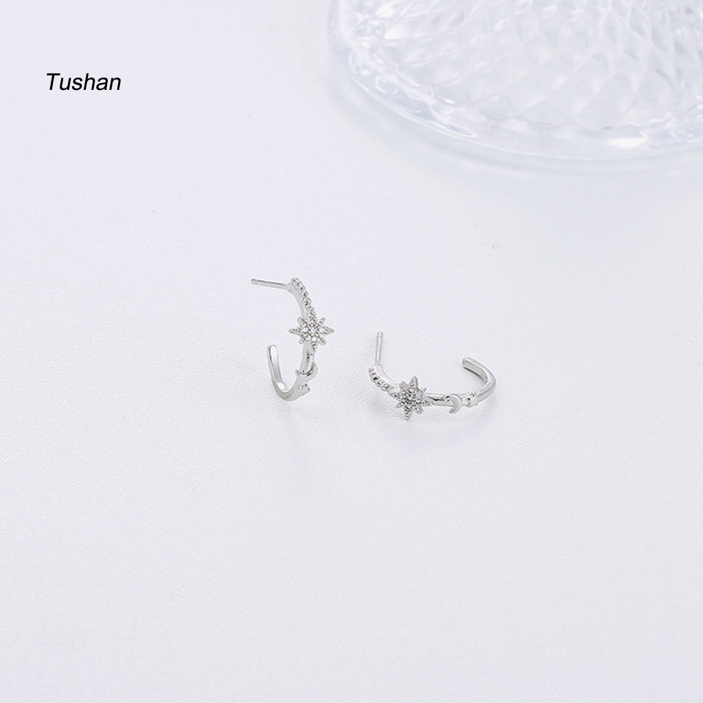 1 Khuyên Tai Hình Trăng Sao Đính Đá Thời Trang