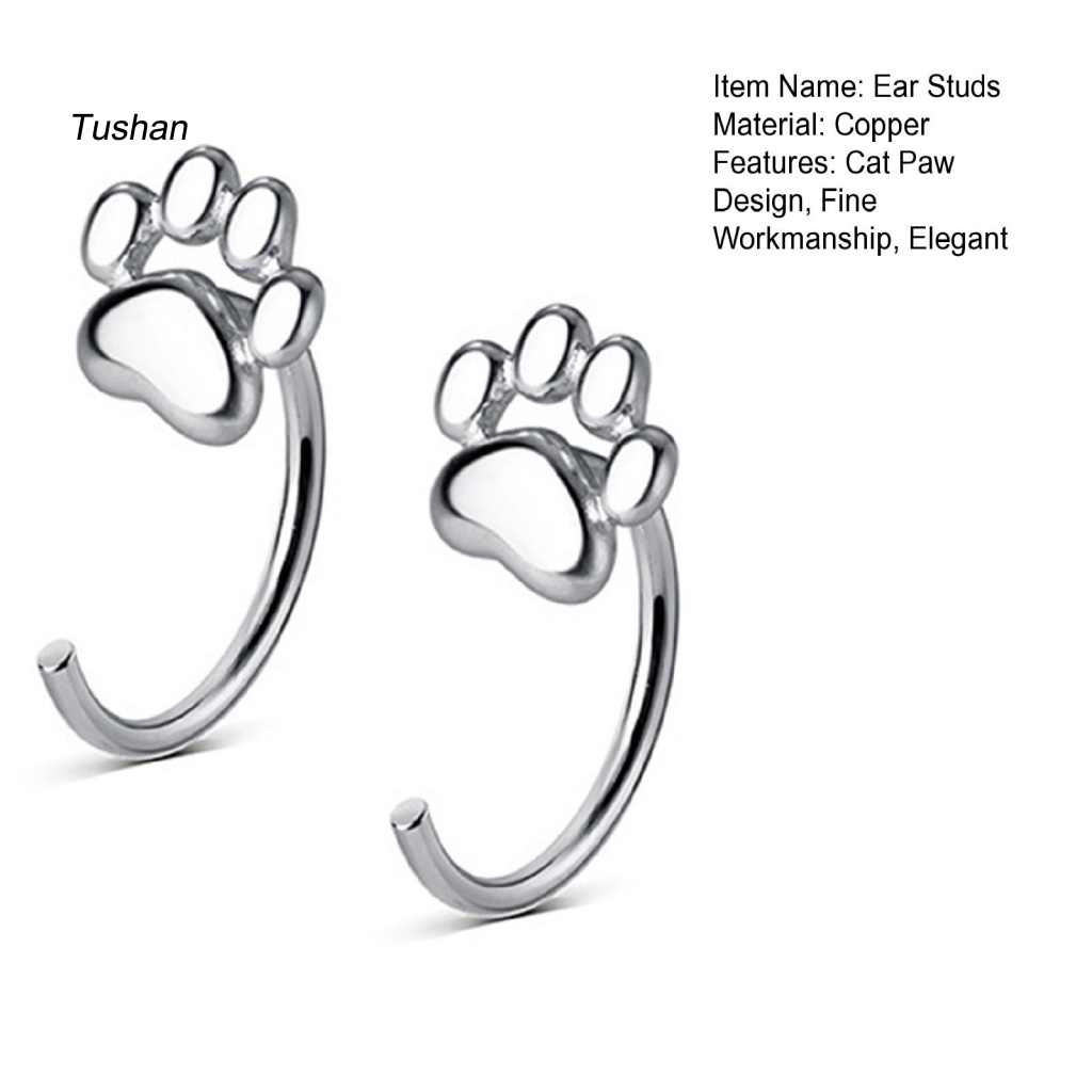 1 Đôi Bông Tai Hình Chân Mèo Bằng Bạc Đánh Bóng Cao Không Gây Dị Ứng Thoải Mái