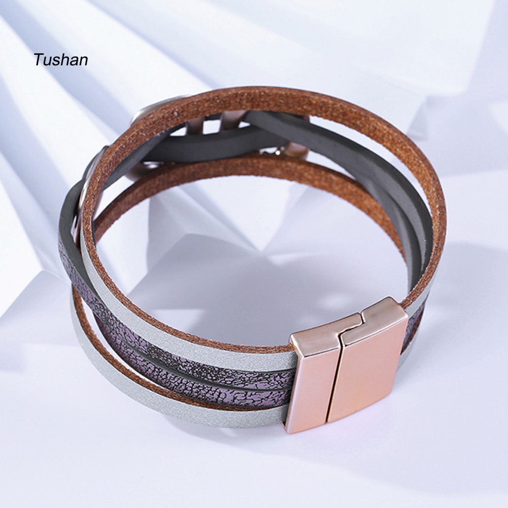 Vòng Tay Giả Da Nhiều Lớp Đính Mặt Ngôi Sao Phong Cách Boho