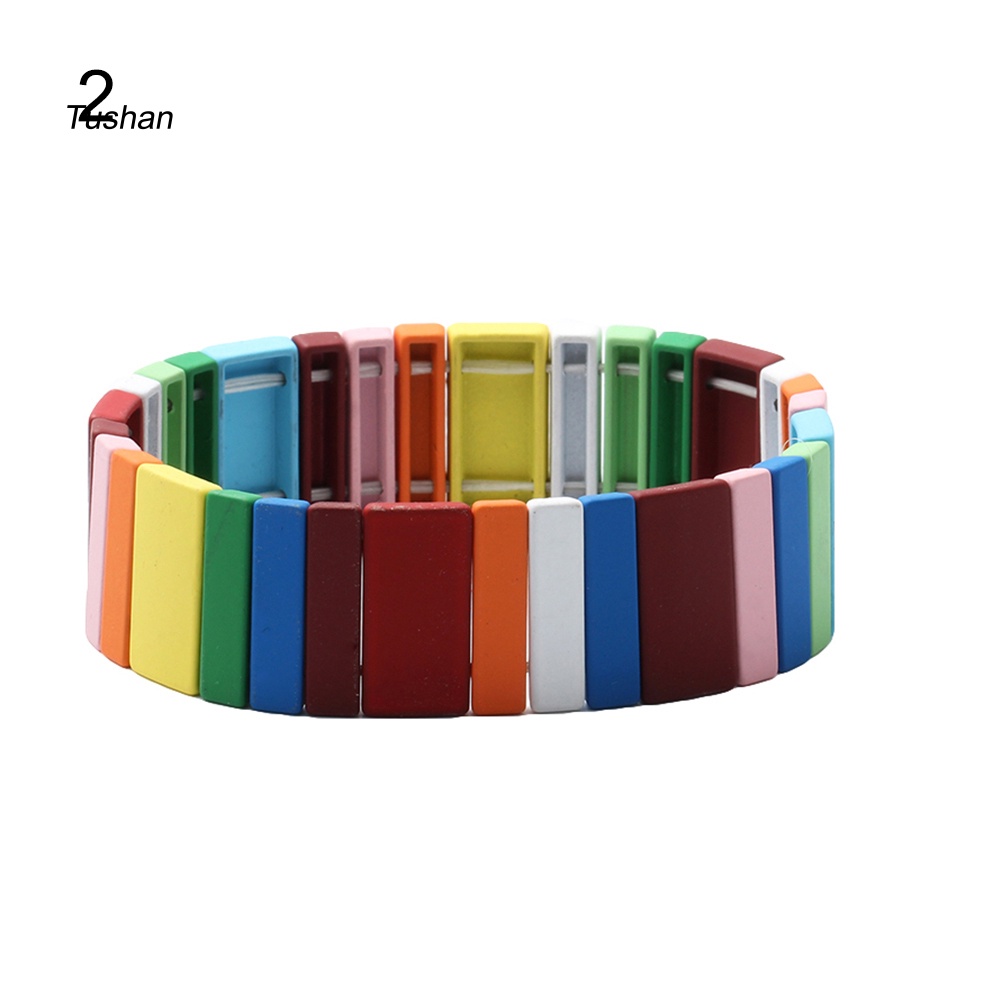 Vòng Tay Chuỗi Hạt Vuông Màu Cầu Vồng Thời Trang Cho Nam Và Nữ