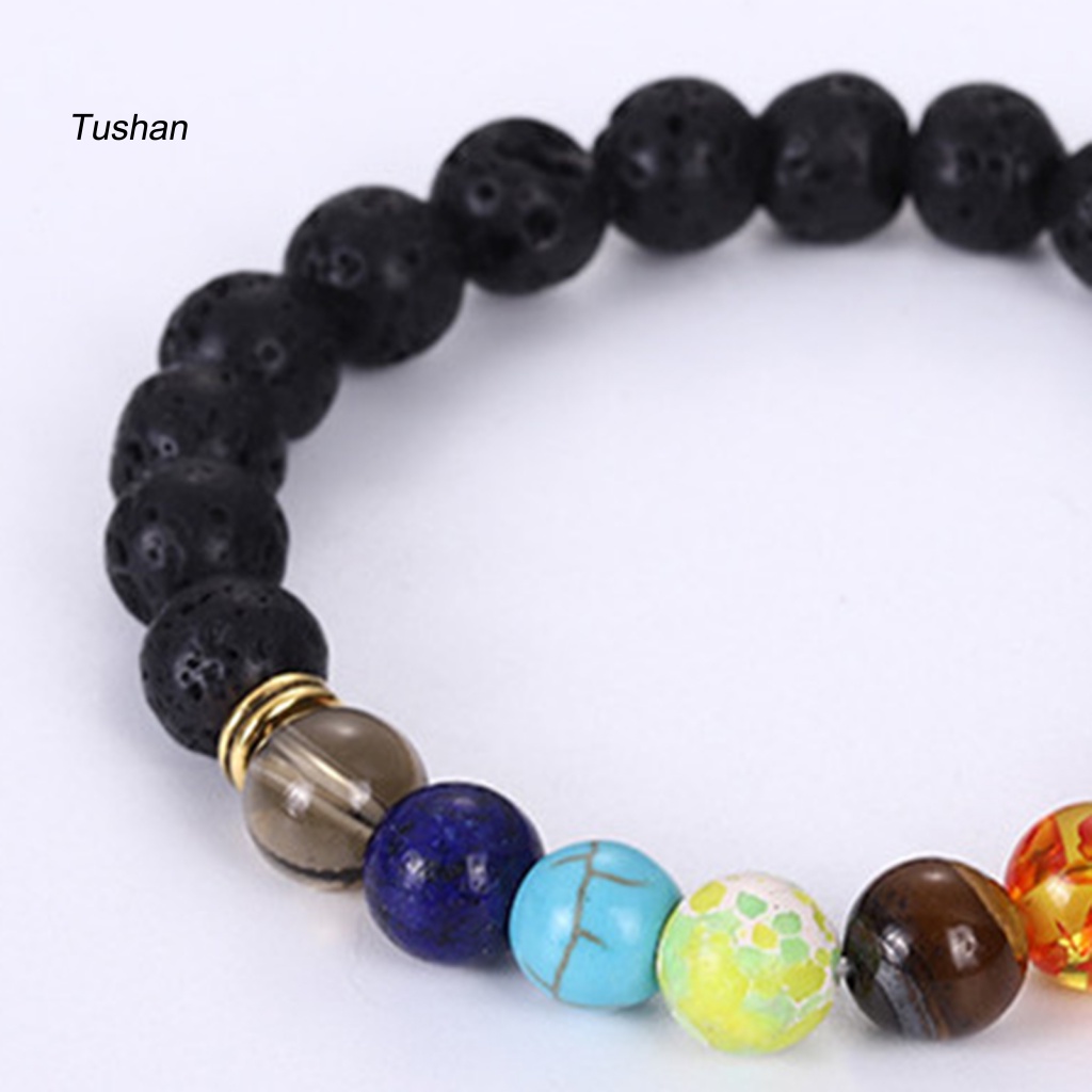 [Ts] Vòng Tay Chuỗi Hạt Đá Núi Lửa Nhiều Màu Sắc Co Giãn Trang Trí Giảm Căng Thẳng Dễ Phối Đồ Làm Quà Tặng