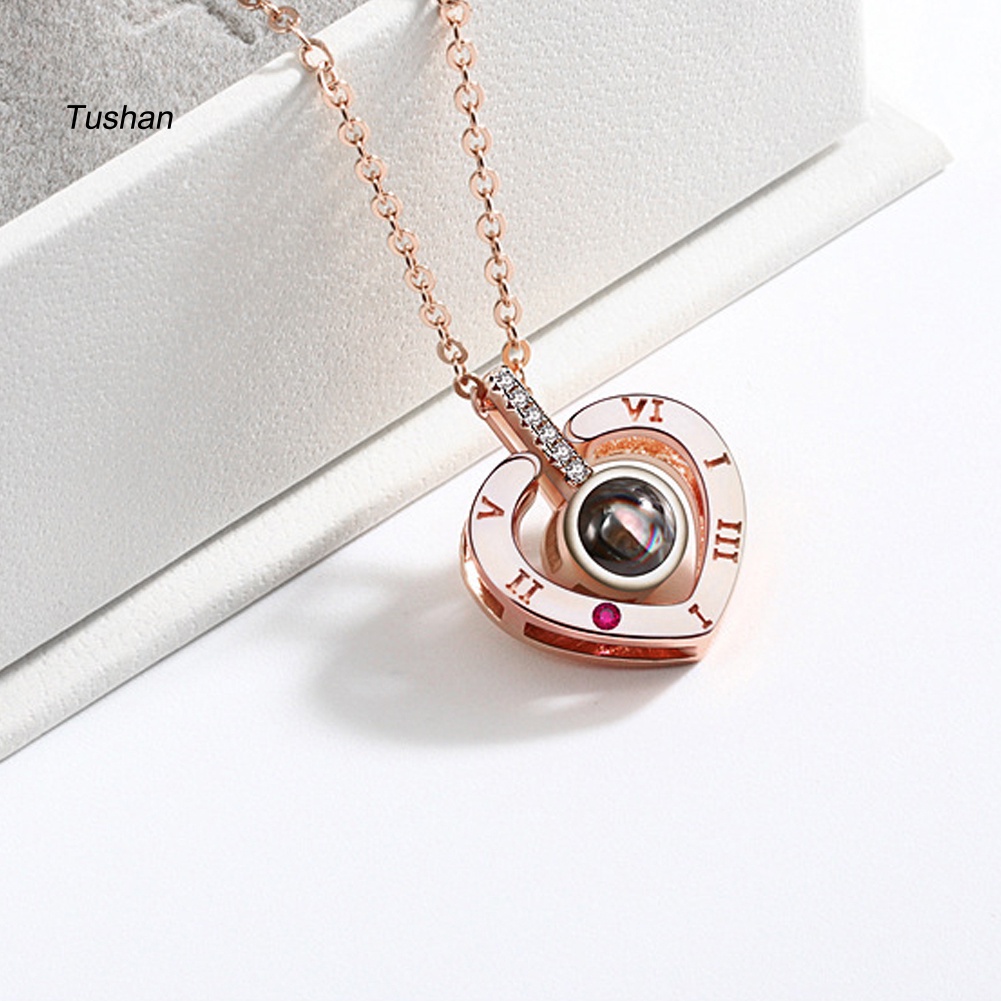 Vòng cổ Mặt Trái Tim Chiếu Chữ I Love You Bằng 100 Ngôn Ngữ