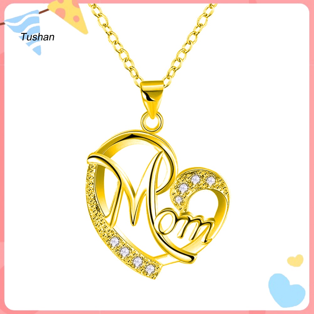Vòng cổ Mặt Trái Tim Khắc Chữ Mom Thời Trang