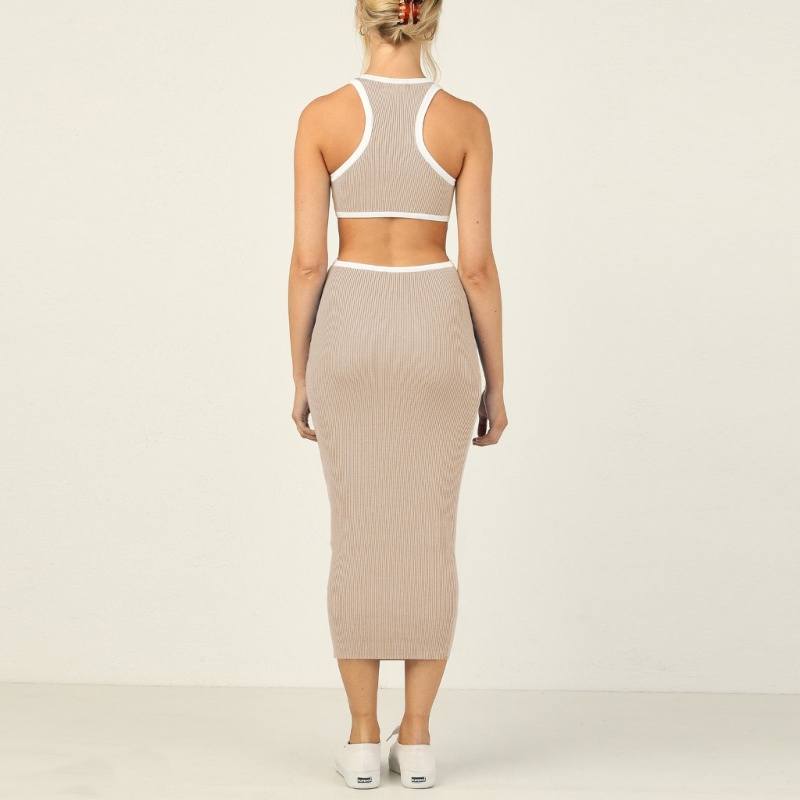 Xiangbao Đầm Dài Ôm Dáng Không Tay Cổ Tròn Lưng Cao Màu Trơn