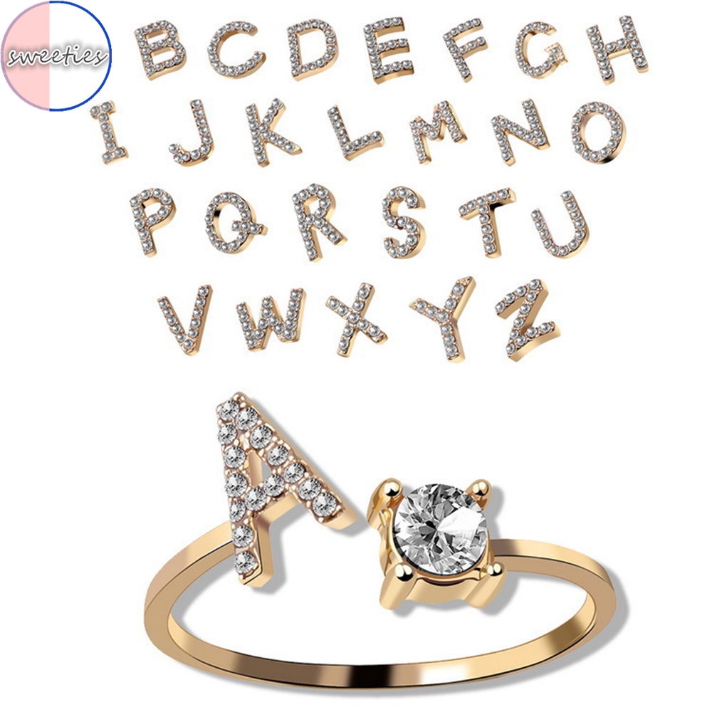 Nhẫn Kim Cương Hình 26 Chữ Cái A-Z Có Thể Điều Chỉnh Kích Cỡ