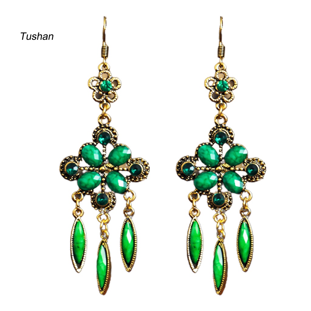 1 Đôi Bông Tai Hợp Kim Dáng Dài Chống Rỉ Sét Phong Cách Vintage Cho Nữ