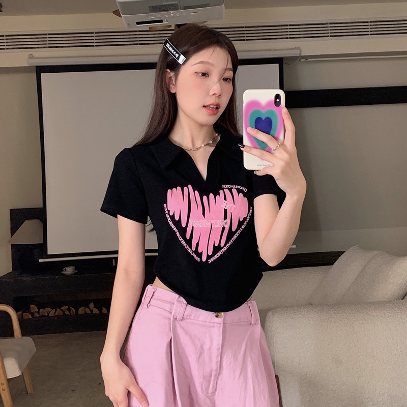 Áo Thun Tay Ngắn In Hình Trái Tim Thiết Kế Mới Thời Trang Mùa Hè