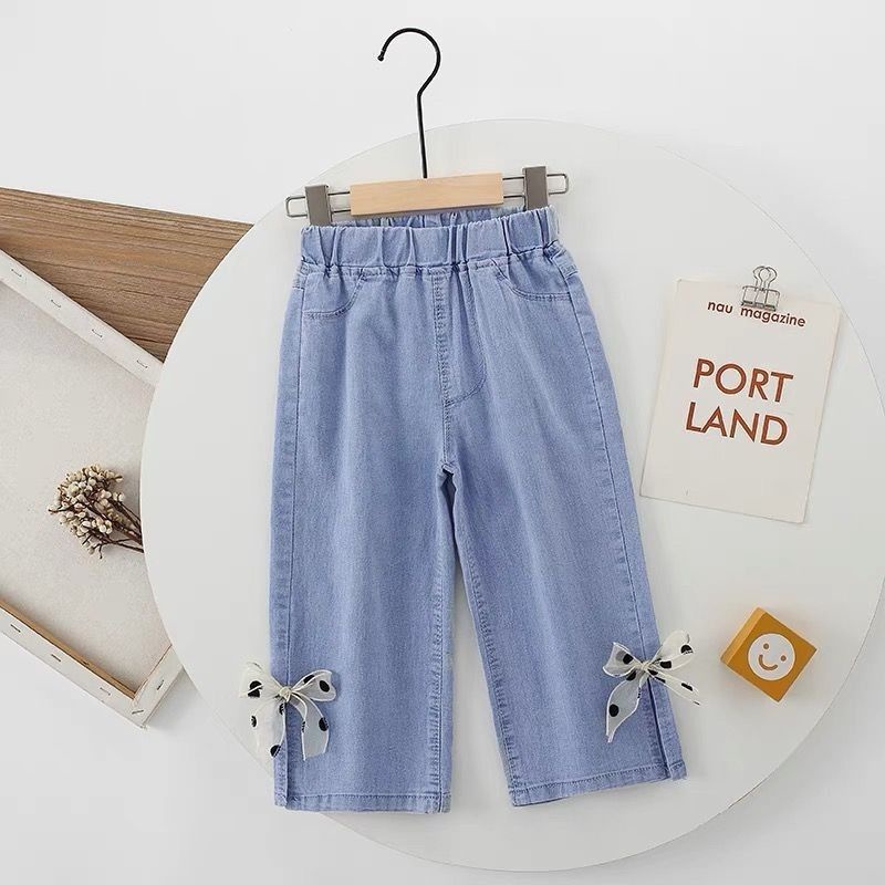 Quần Jeans Lửng Ống Rộng Thời Trang Mùa Hè Cho Bé Gái F6ST