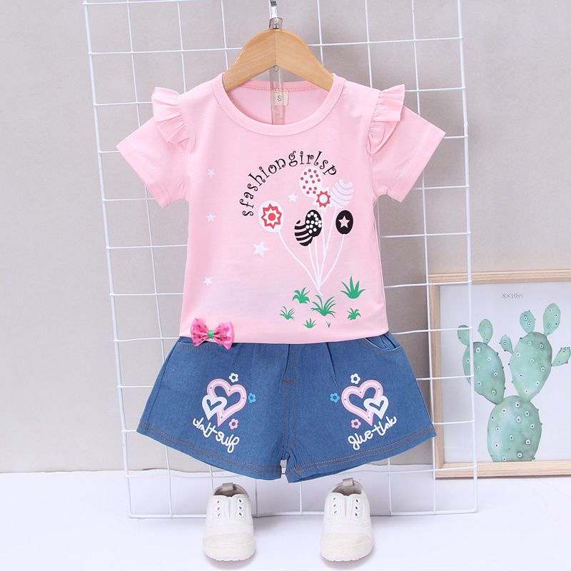 Set Đồ Mùa Hè Hai Món Gồm Áo Thun Tay Cộc Và Quần Dài In Họa Tiết Hoạt Hình Cho Bé Gái 2023