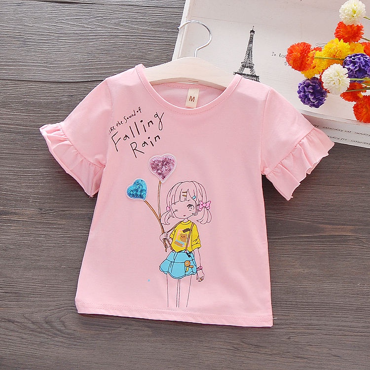 Áo Thun Cotton Ngắn Tay Thời Trang Mùa Hè Cho Bé Gái