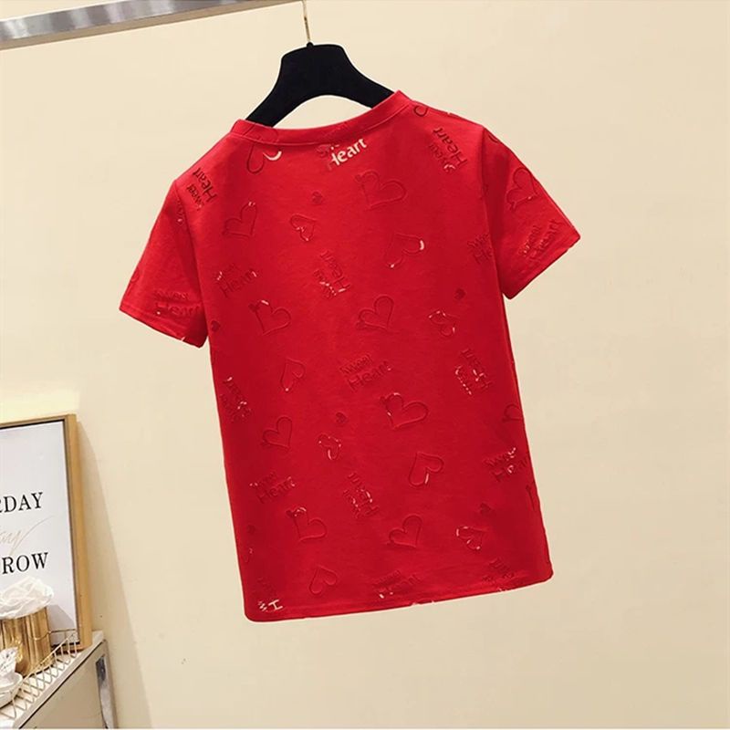 Áo Thun Mùa Hè Dáng Rộng In Họa Tiết Trái Tim Rỗng Độc Đáo Phong Cách Hàn Quốc Hợp Thời Trang Cho Bé Gái