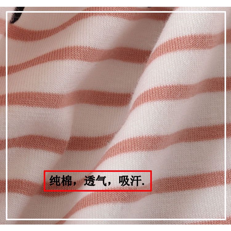 Áo Thun Cotton Mỏng Mùa Hè Tay Lửng Cổ Tròn Kẻ Sọc Ngang Phong Cách Mới 2023 Cho Nữ