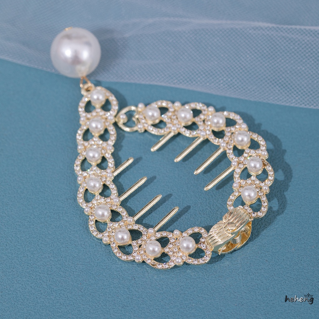 Kẹp Tóc Đuôi Ngựa Kim Loại Đính Hạt Giả Ngọc Trai