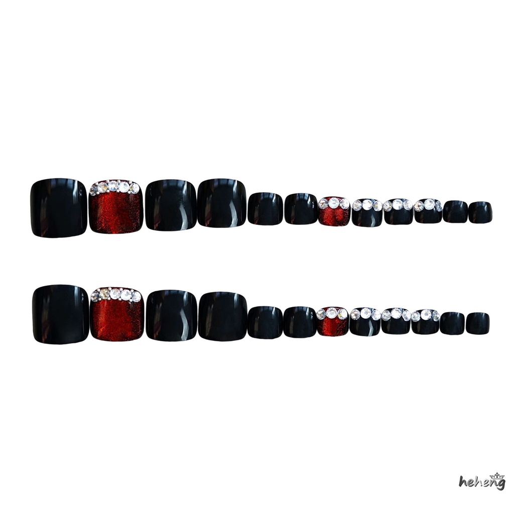 Móng Chân Giả Ngắn Màu Đỏ Đen Tự Nhiên Bền Lâu